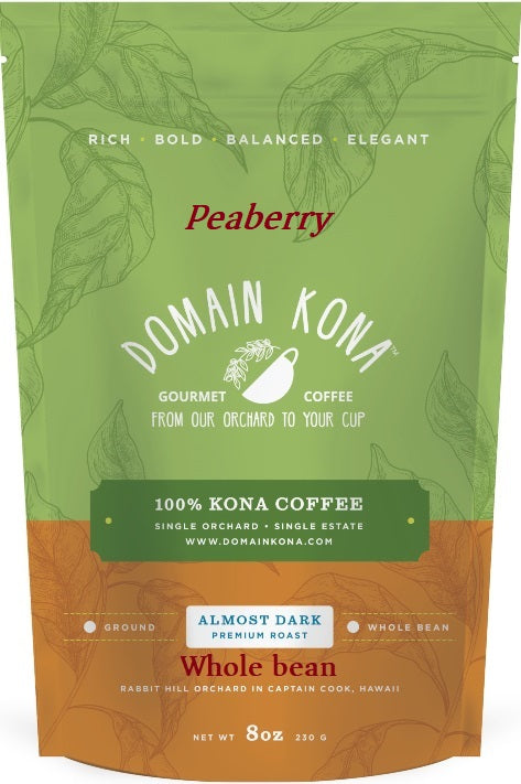 Whole Bean - PEABERRY - Almost Dark Roast - 8 oz.